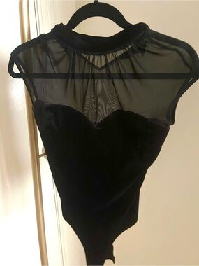 Vintage Flounce Black Velvet Sheer Mesh Mock Neck Top Goth Y2K Size M - Blouse